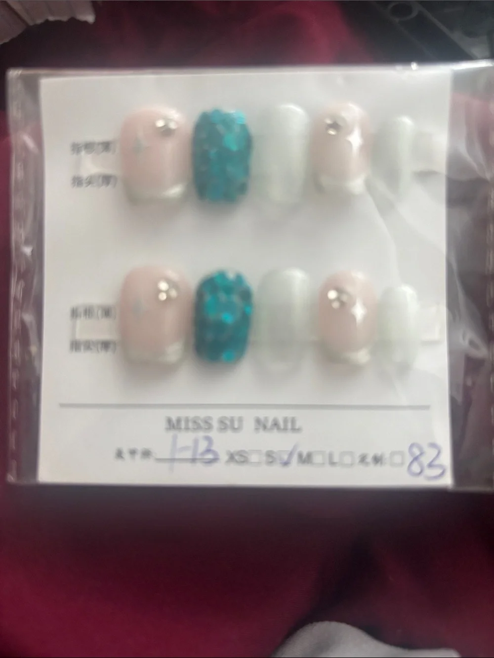 Miss Su Nail Pink and Teal Press-On Nail Set